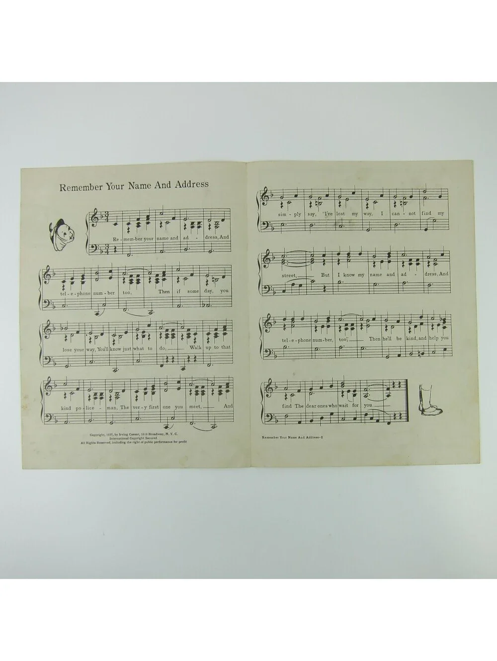 Sheet Music Remember Your Name & Address Irving Caesar's Songs of Safety 1937